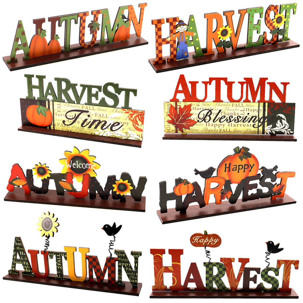 Thanksgiving wooden ornaments new harvest festival pumpkin scarecrow owl angel party scene decoration