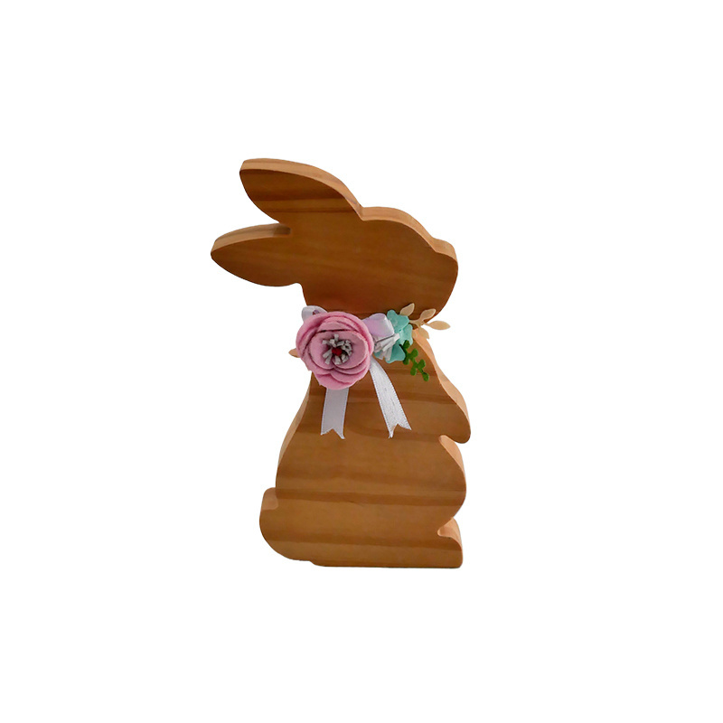 Wholesale Easter Wooden Rustic Sitting Bunny Decoration Made Of Wood Decoration Pieces Craft Ornament