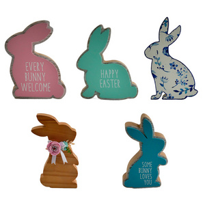 Wholesale Easter Wooden Rustic Sitting Bunny Decoration Made Of Wood Decoration Pieces Craft Ornament