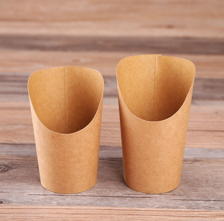 Customized disposable kraft paper French fries cup 14oz ice cream oblique eggs paper cup