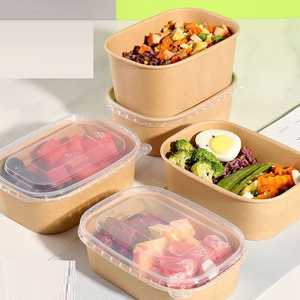 Thickened Fried Rice Fruit Salad Rectangular Packing Bowl Paper Square Salad Container With Paper PP Lid