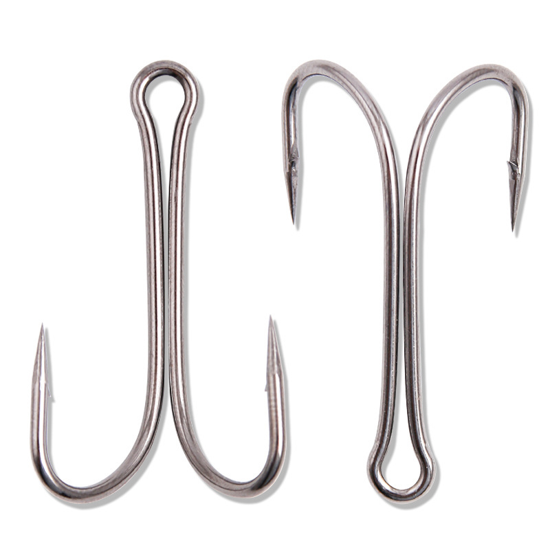 Wholesale fishing hooks 50/bag high carbon steel chicken claw hooks Frog double hook Barbed