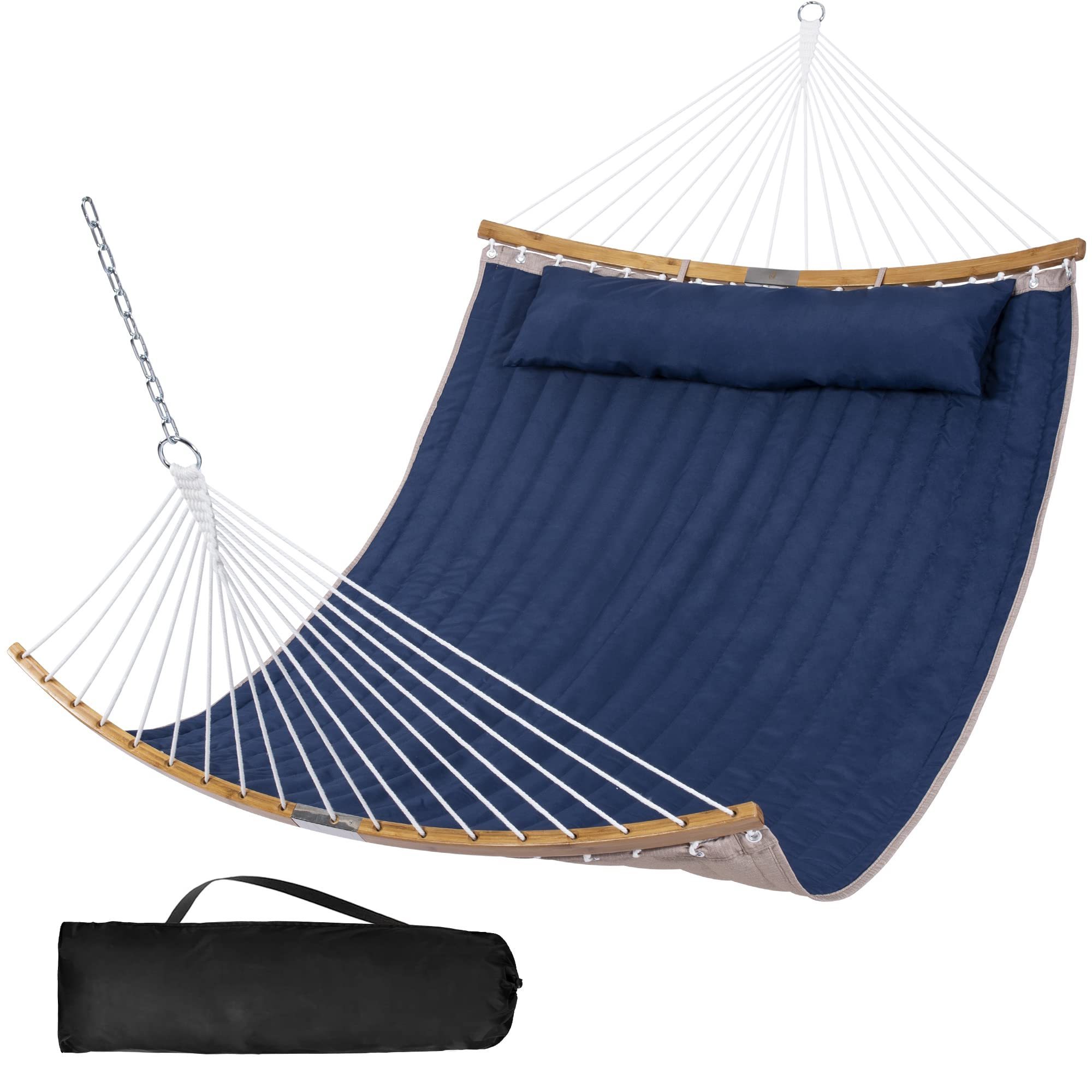 HMK 2 Person Hammock Duty with Wood-Spreader-Bar Double Hammocks with Large Pillow for Outdoor not include hammock stand