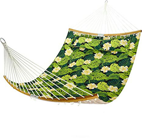 HMK Hot Sell New Style Quilted Fabric Swing with Strong Curved Bar  Detachable Pillow Colors Outdoor Double Hammock