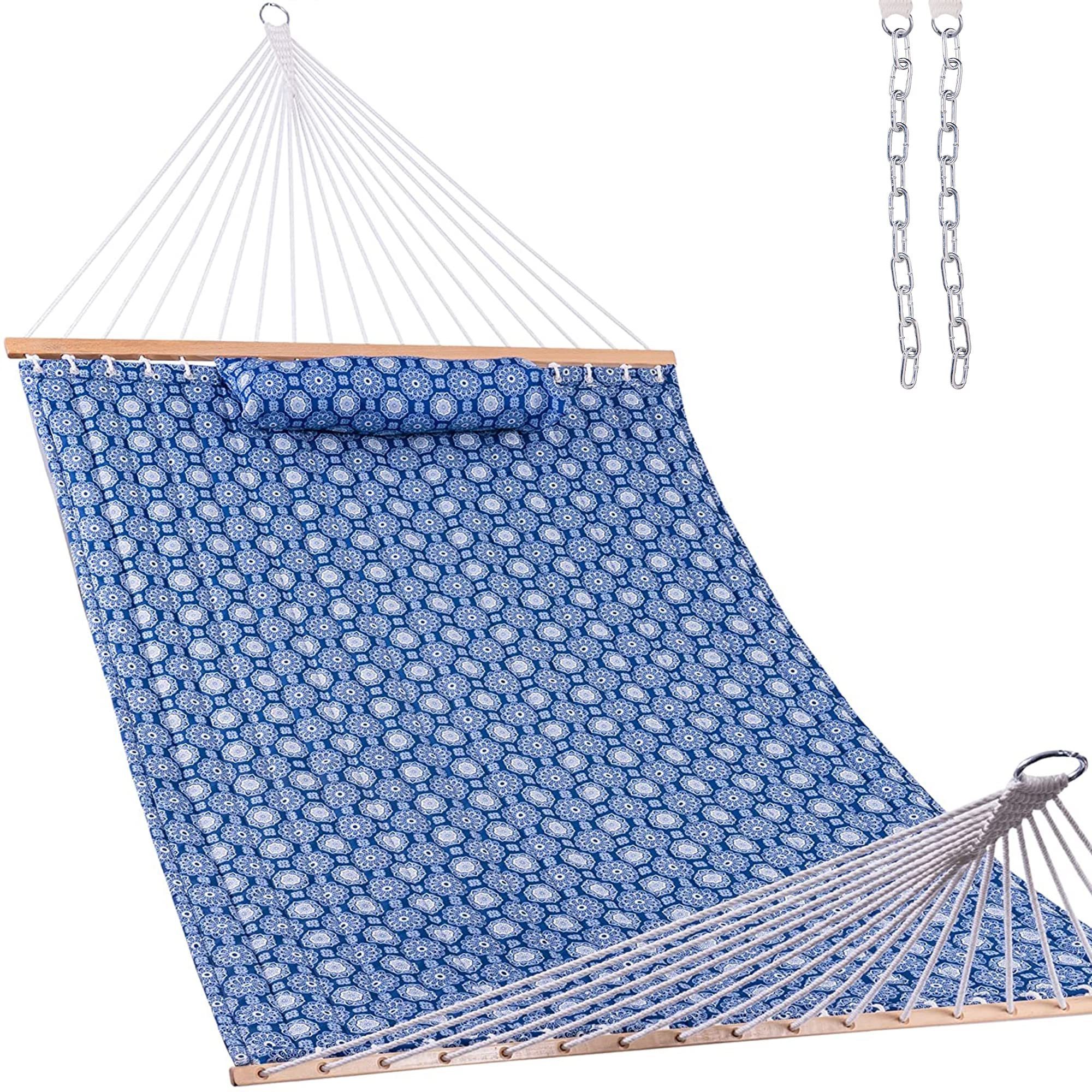 HMK Popular High Quality Print Flowers Spreader Hammovk For Camping Outdoor Indoor Garden Wood Bar Quilted Hammock