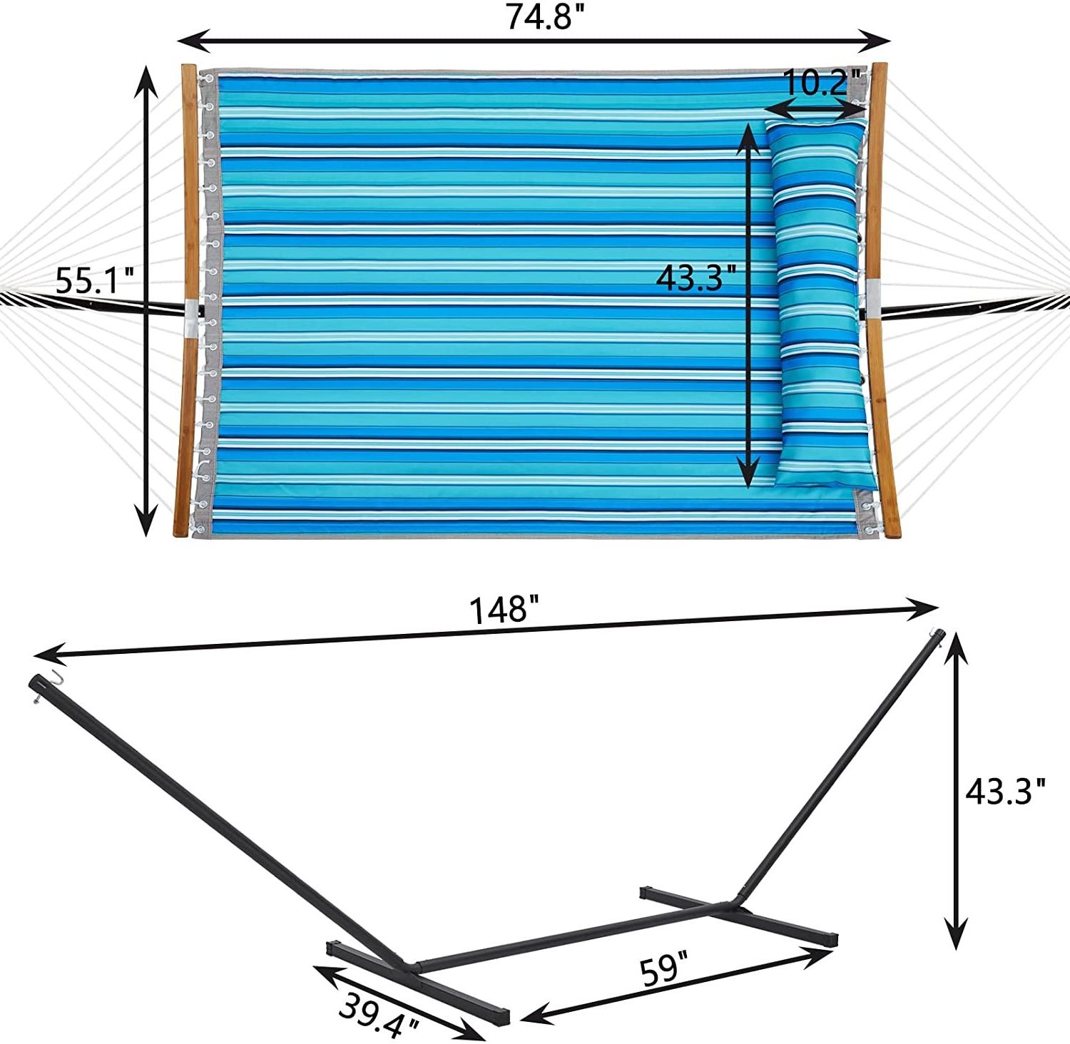 HMK Detachable pillow curved bamboo bar hammock  backyard seaside patio Double Hammock Portable Outdoor Camping