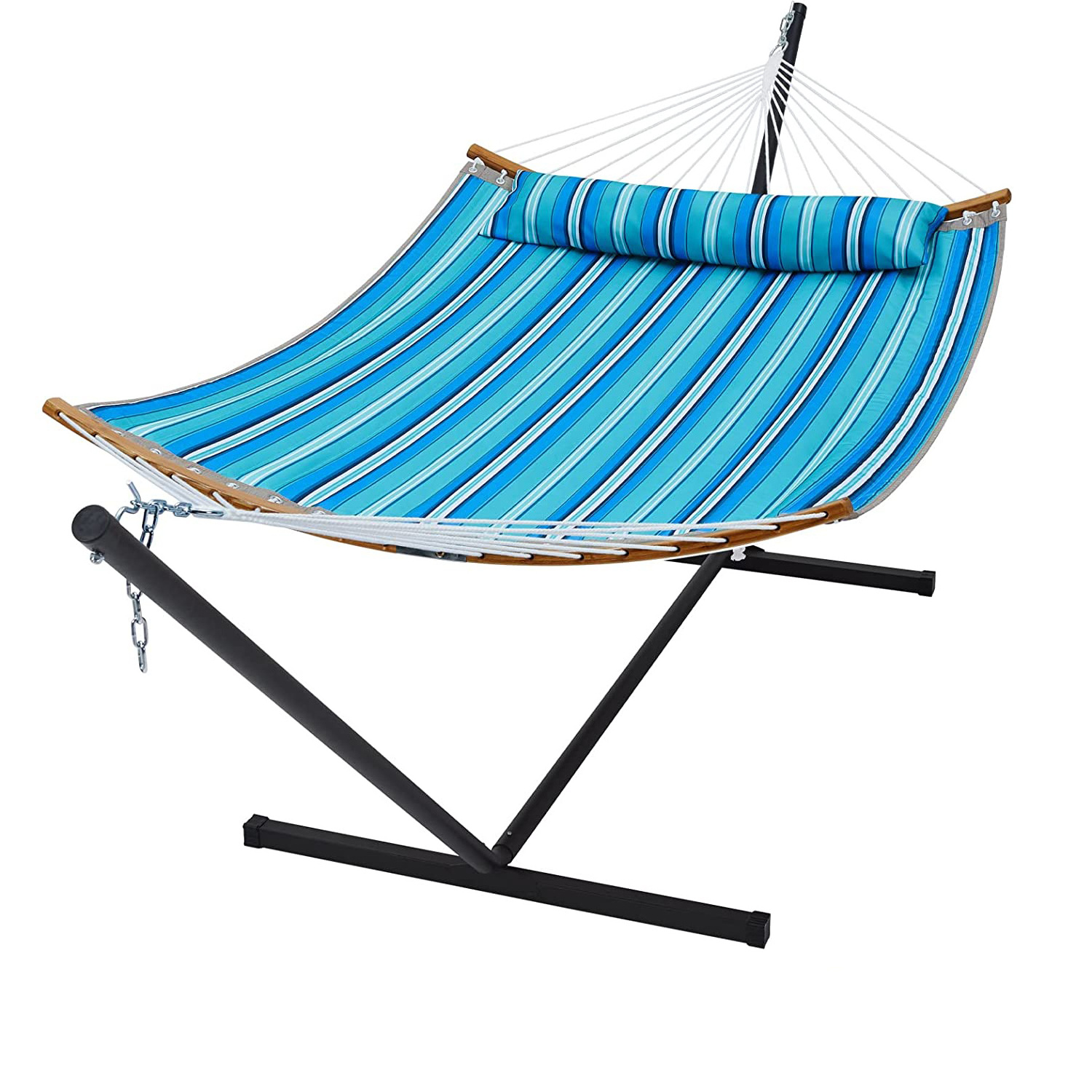 HMK Detachable pillow curved bamboo bar hammock  backyard seaside patio Double Hammock Portable Outdoor Camping