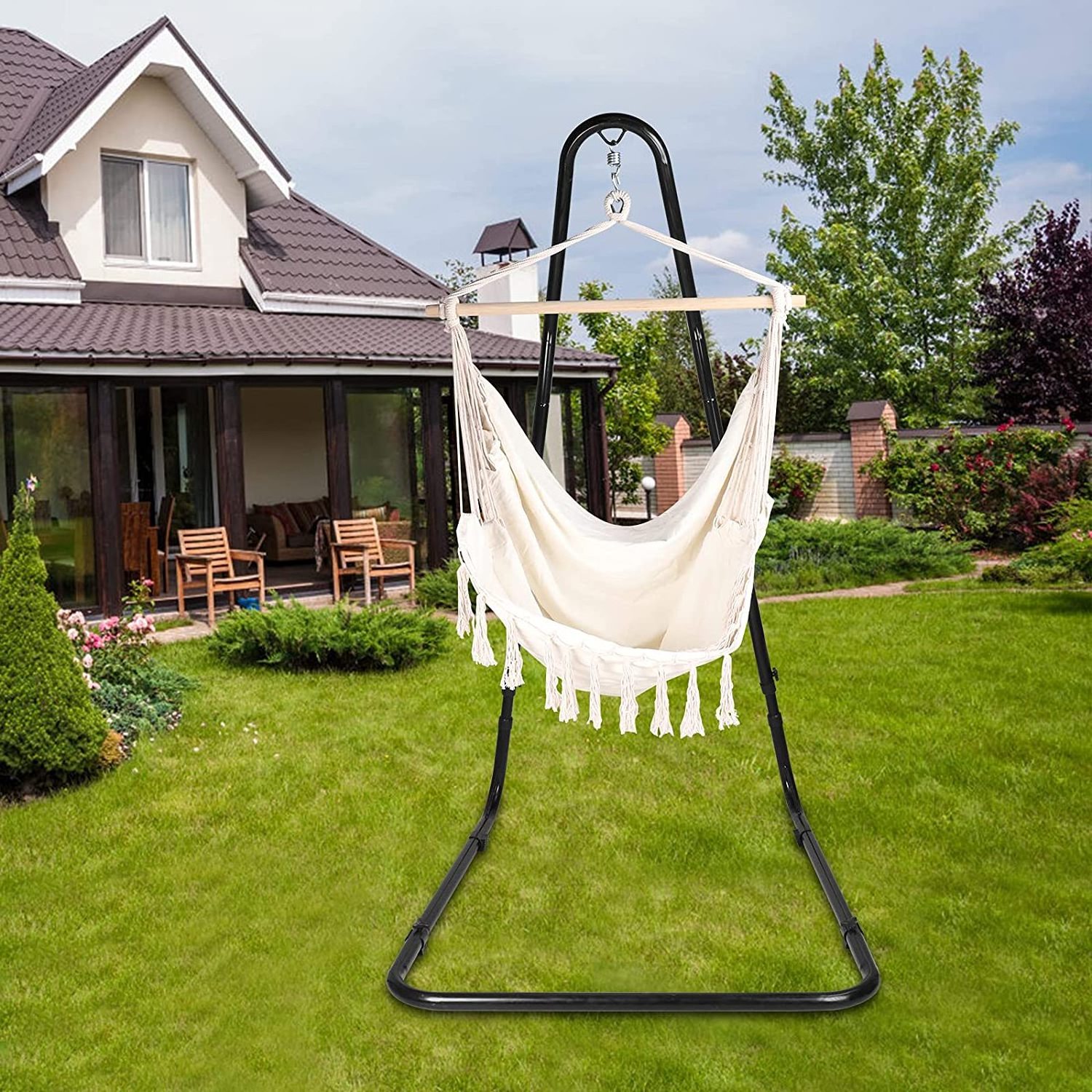 HMK Hammock Chair Steel Stand With Cotton Hanging Chair Camping Hammock Chair  Stand