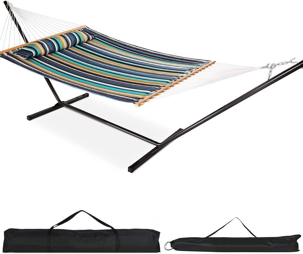 HMK New Style Low Price Good Quality 12FT Stand With Spreader Bar Hammocks Quilted Stripes Print Fabric Hammock