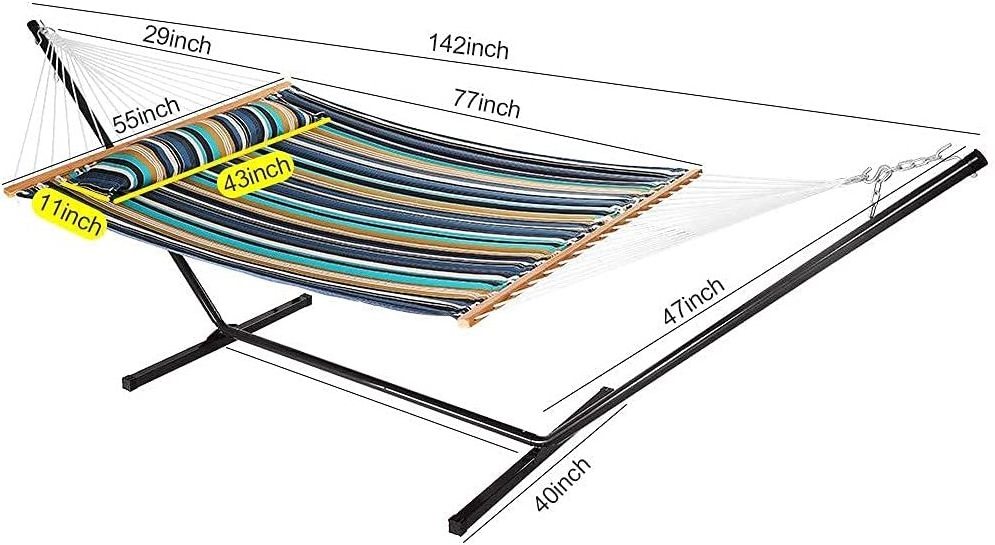 HMK New Style Low Price Good Quality 12FT Stand With Spreader Bar Hammocks Quilted Stripes Print Fabric Hammock