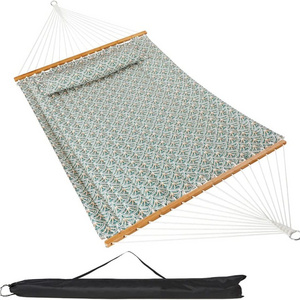 HMK New Style Quilted Stripes Print Fabric Hammock with Spreader Bar and Soft Pillow Double Quilted Fabric Hammock