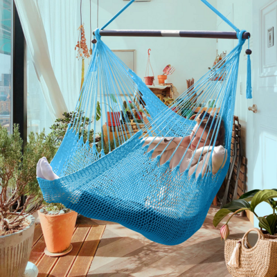 HMK Boho Hanging Hammock Swing Chair With Tassel Hammock Chair Hanging Rope Swing Large Macrame Hanging Chair