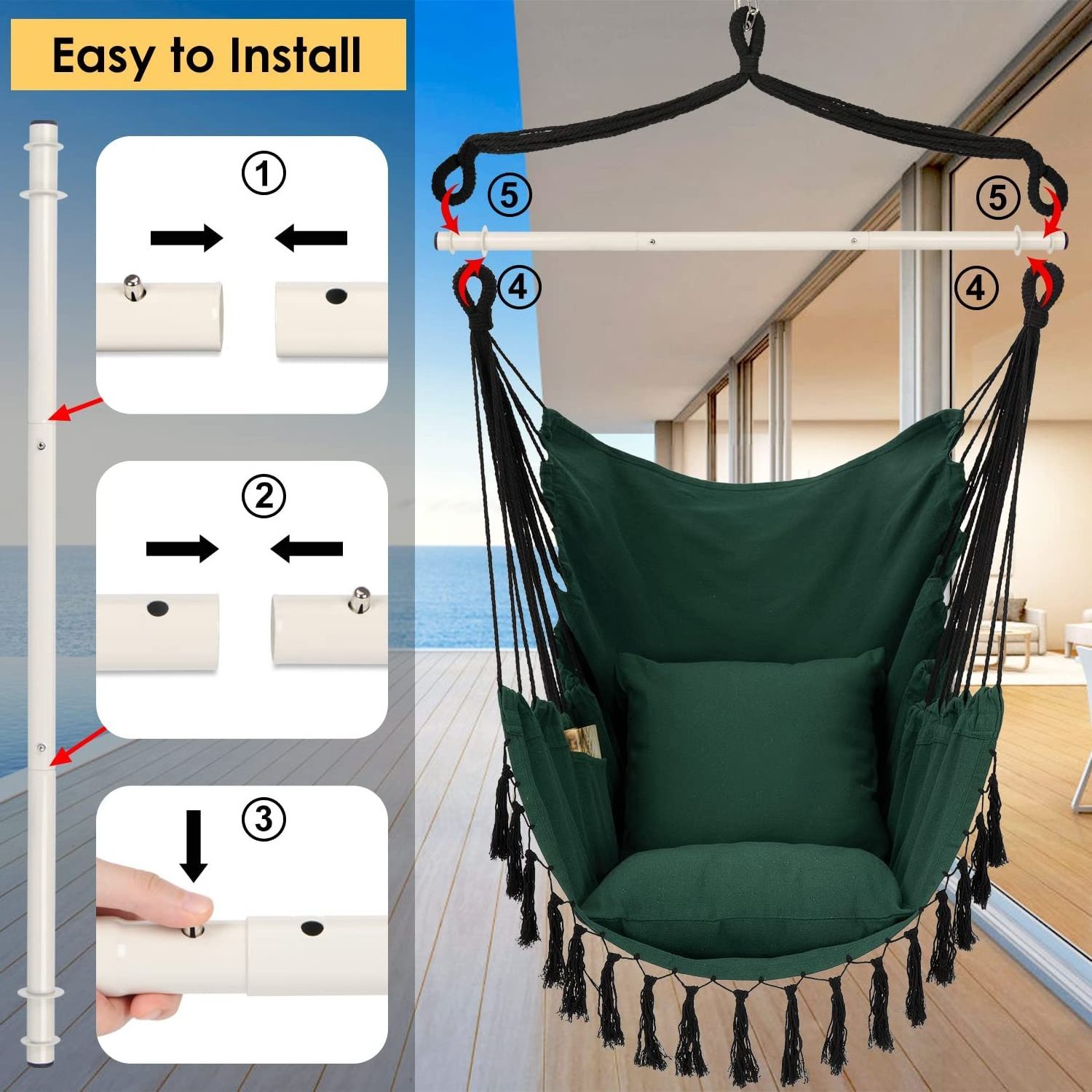 HMK Leisure Garden Wicker Swing Outdoor Indoor Double Hanging Cotton Hammock Chair