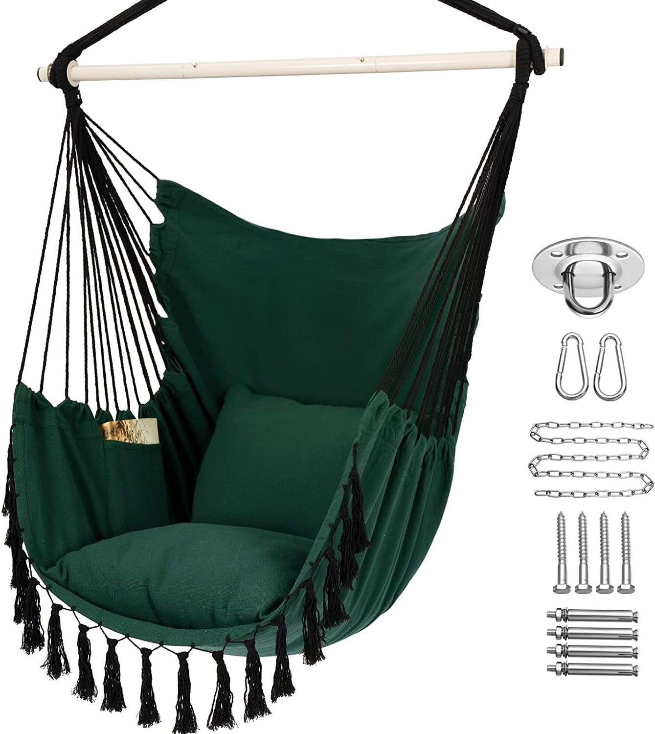 HMK Leisure Garden Wicker Swing Outdoor Indoor Double Hanging Cotton Hammock Chair