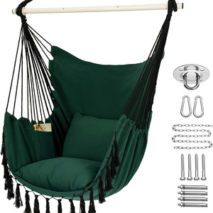 HMK Leisure Garden Wicker Swing Outdoor Indoor Double Hanging Cotton Hammock Chair