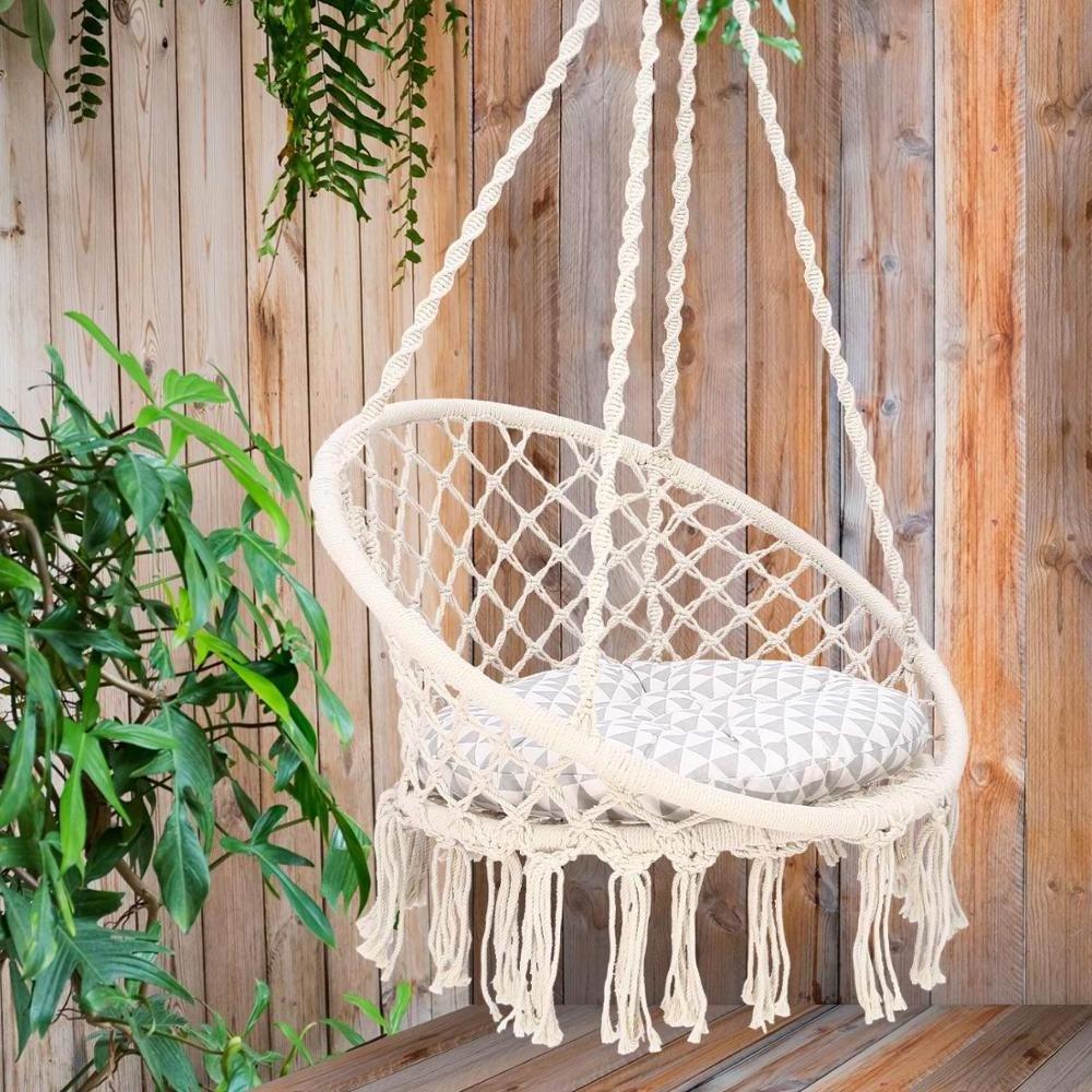 Swing hammock chair Macrame indoor swing hammock  chair for room white garden outdoor rope swing chair