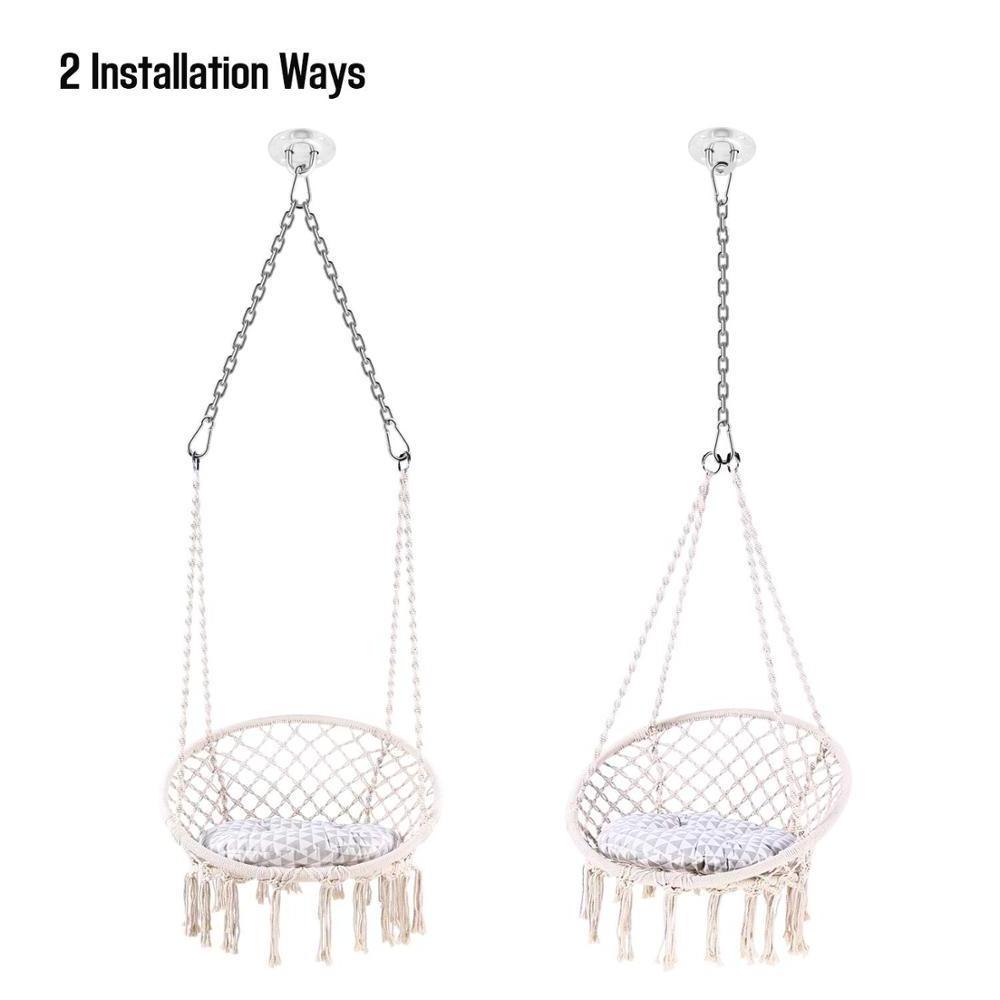 Swing hammock chair Macrame indoor swing hammock  chair for room white garden outdoor rope swing chair