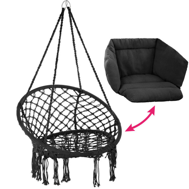 HMK New Style High Quality Premium Outdoor Indoor Woven Swing Chair Patio Swing Chair With Cushion Hammock Macrame Swing