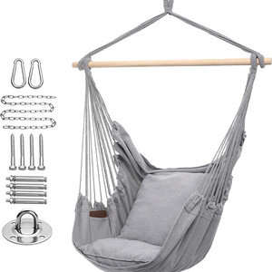 HMK Patio Hammock Chair Outdoor Swing Bedroom Outside Stand Hanging Chair With 2 Seat Pillows