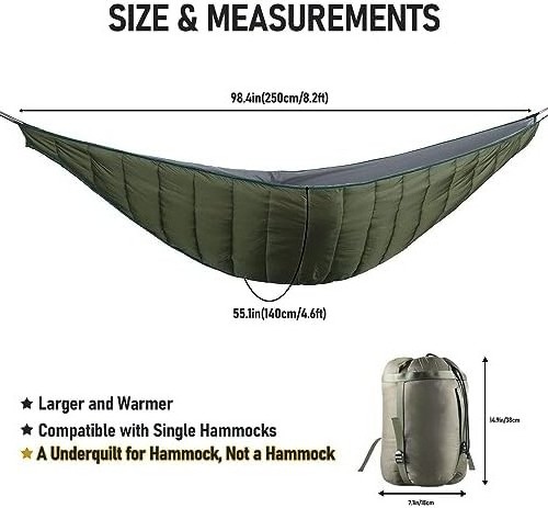 Camping Backpacking Winter Cold Weather Warm Single Double Hammock Underquilt Full Length Big Size Under Quilts for Hammocks