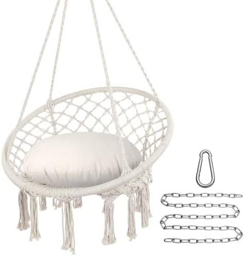 HMK Hammock Chair Swing Max 330 Lbs Hanging Chair Cotton Rope Hammock Chair Swing for Indoor and Outdoor Use