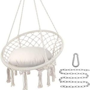 HMK Hammock Chair Swing Max 330 Lbs Hanging Chair Cotton Rope Hammock Chair Swing for Indoor and Outdoor Use