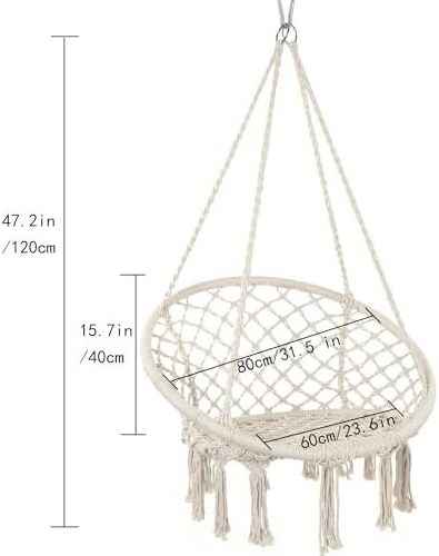 HMK Hammock Chair Swing Max 330 Lbs Hanging Chair Cotton Rope Hammock Chair Swing for Indoor and Outdoor Use