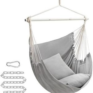 HMK Hammock Chair Large Swing Chair with 2 Cushions Hanging Chair with Chain Load Capacity 330 lb for Indoor Outdoor