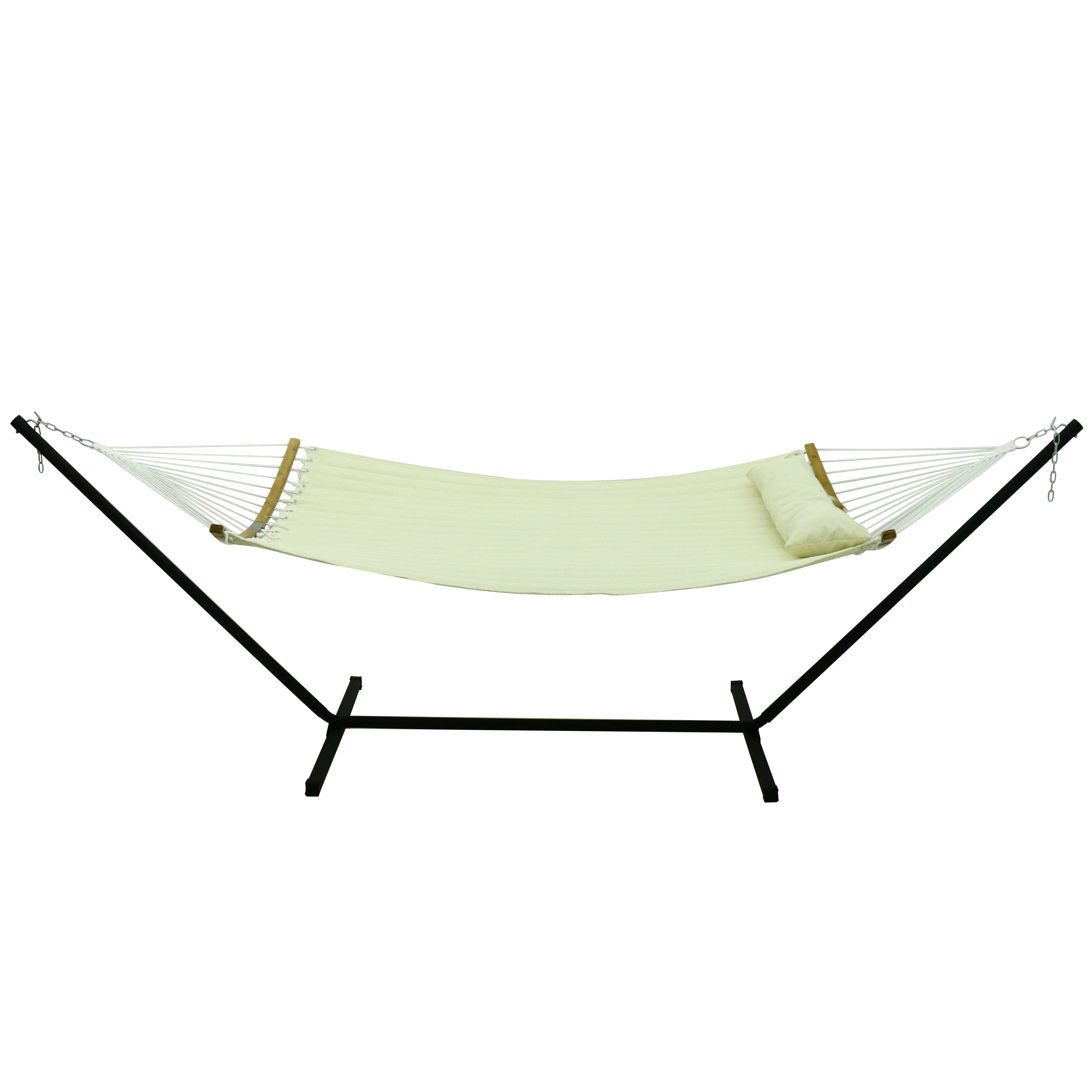 HMK Quilted Hammocks Fabric Double Hammock with Detachable Curved Bamboo  Bar and Soft Pillow