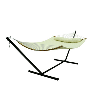 HMK Quilted Hammocks Fabric Double Hammock with Detachable Curved Bamboo  Bar and Soft Pillow