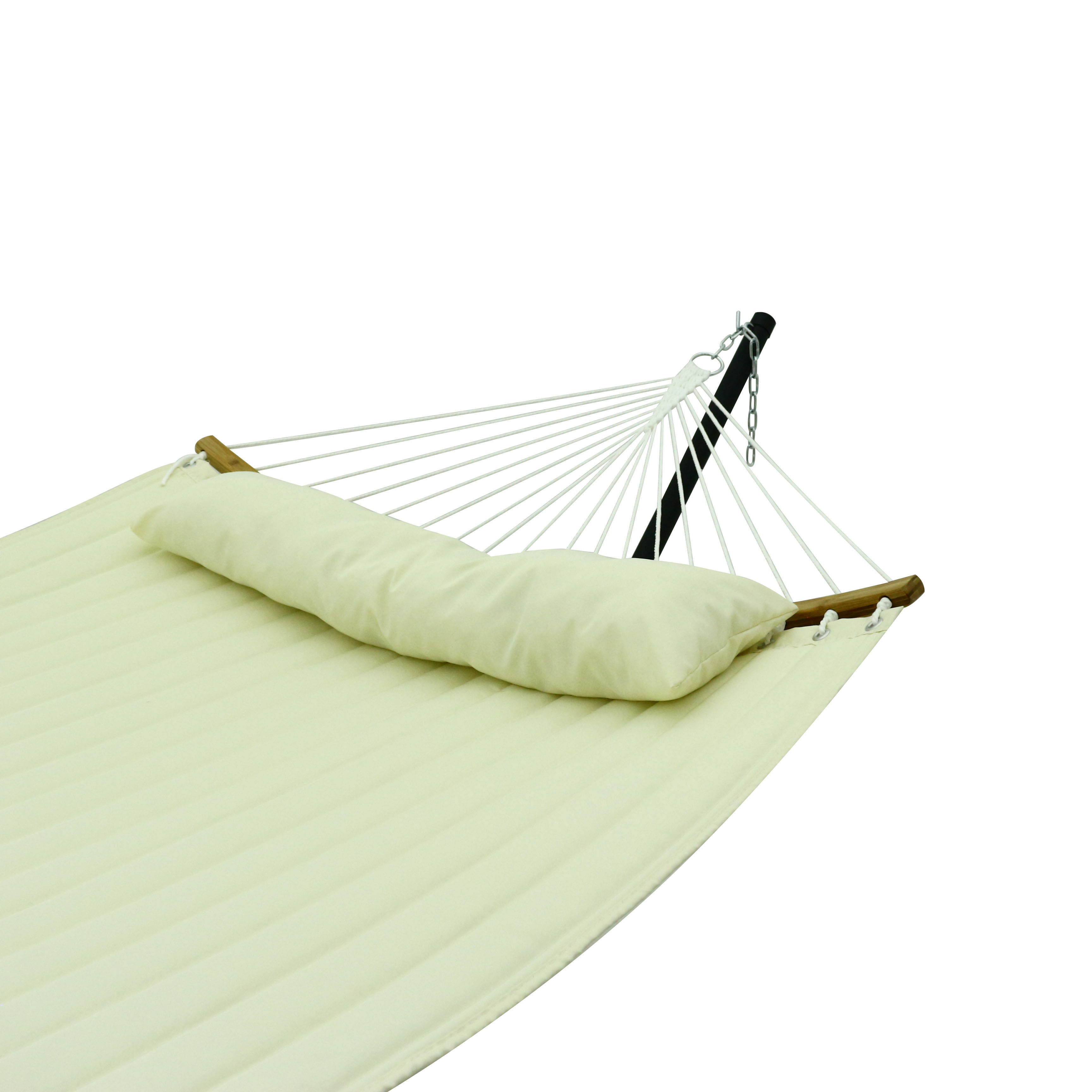 HMK Quilted Hammocks Fabric Double Hammock with Detachable Curved Bamboo  Bar and Soft Pillow