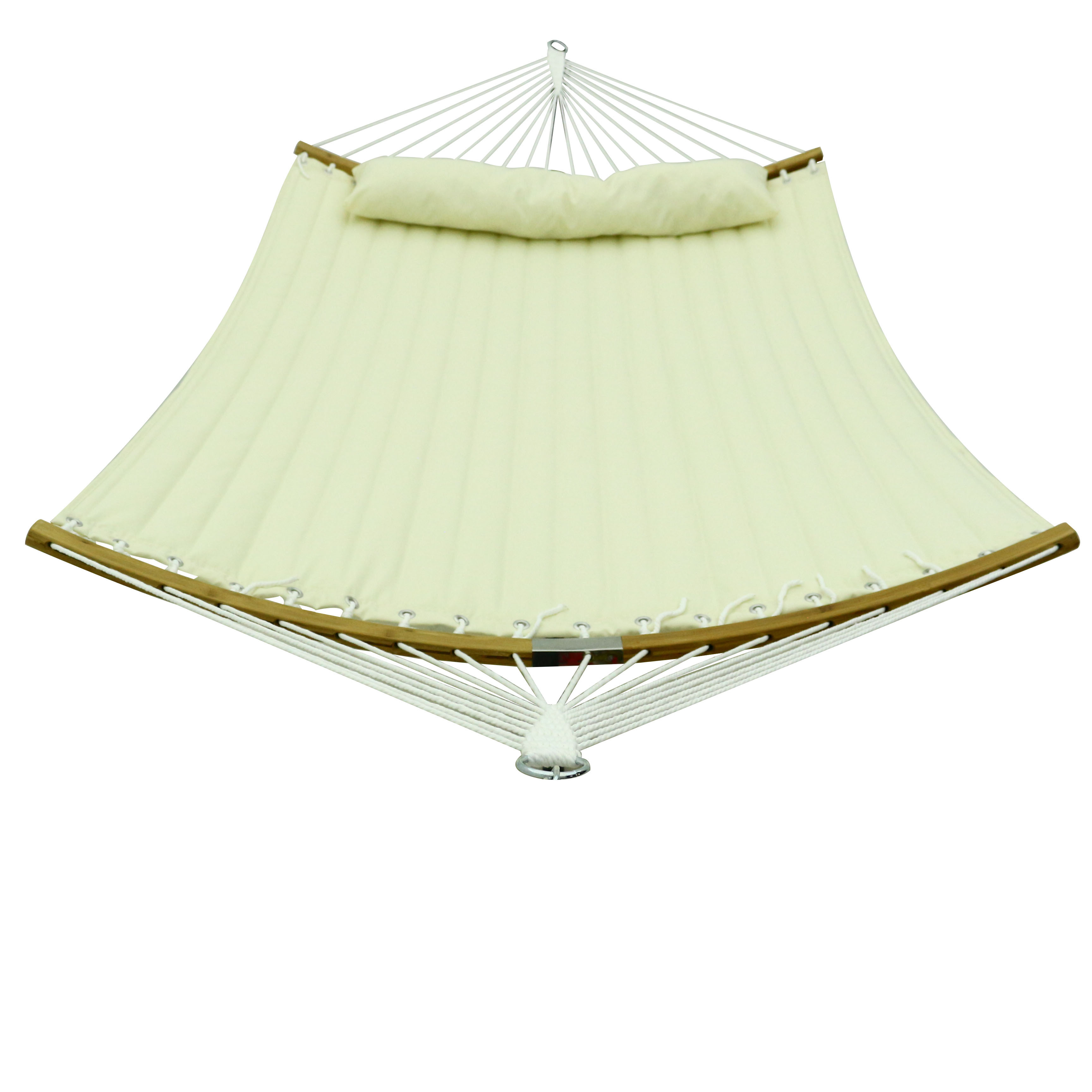 HMK Quilted Hammocks Fabric Double Hammock with Detachable Curved Bamboo  Bar and Soft Pillow