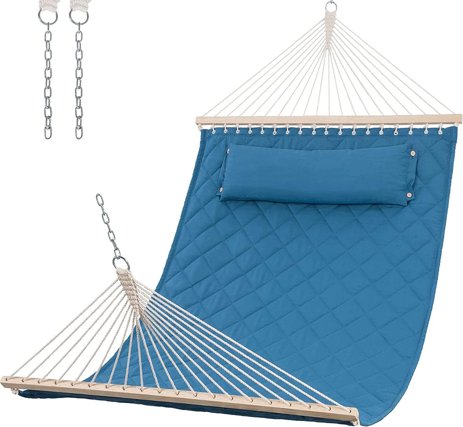 HMK Padded Double Hammock Quilted Hammock Swing Bed with Detachable Curved Spreader Bars Pillow patio hammock