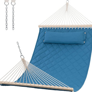 HMK Padded Double Hammock Quilted Hammock Swing Bed with Detachable Curved Spreader Bars Pillow patio hammock