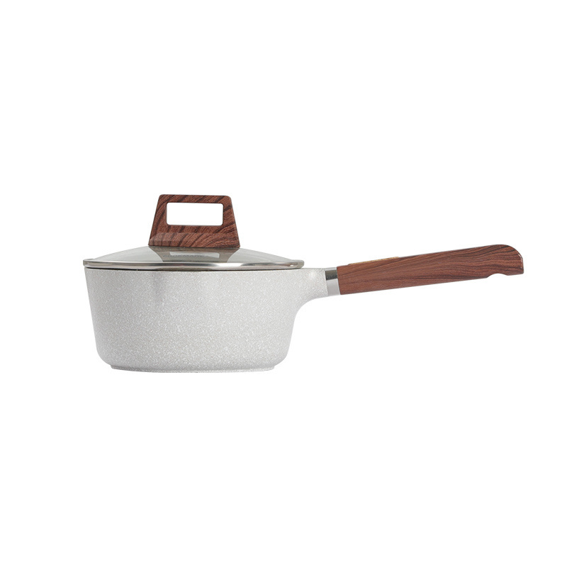 Milk Pot Pan with Spout Nonstick Multifunctional Sauce Pot  Aluminum Cooking Pot With Wooden Silicone Handle