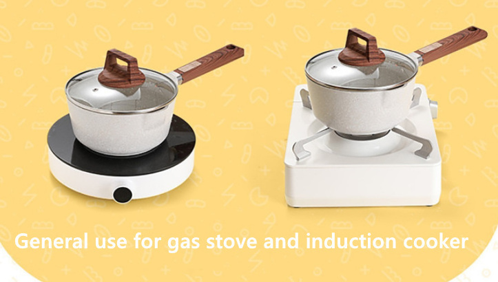 Milk Pot Pan with Spout Nonstick Multifunctional Sauce Pot  Aluminum Cooking Pot With Wooden Silicone Handle