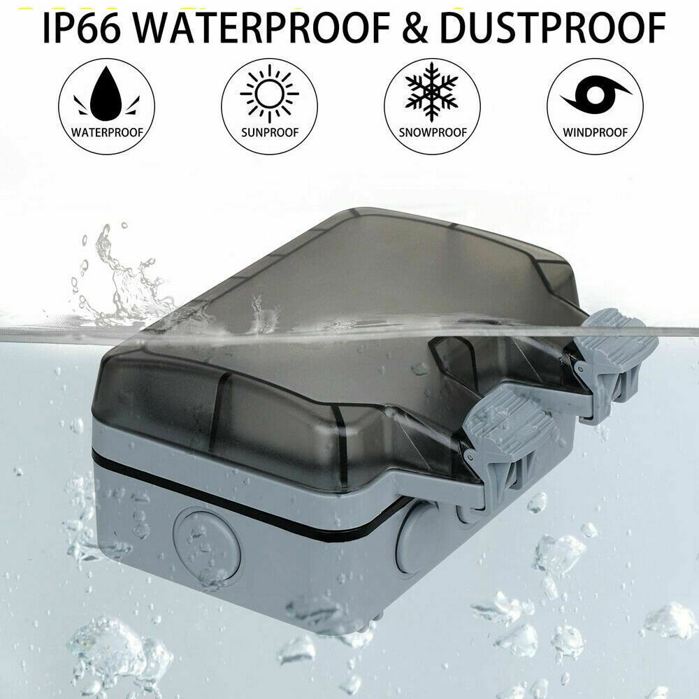 IP66 Waterproof switch Socket Box Electrical Weatherproof Outdoor smart  Switched power Double Socket Plug Cover