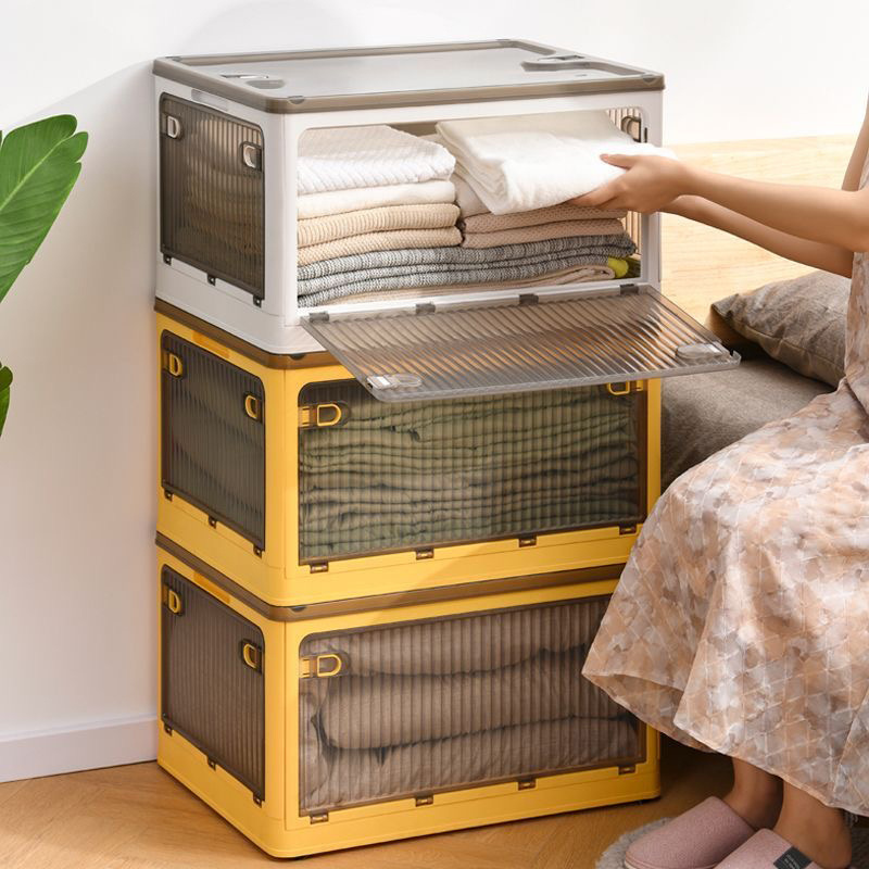 Clear Stackable Storage Bins with Lids Magnetic Doors Open Front Foldable Folding Plastic Craft Containers