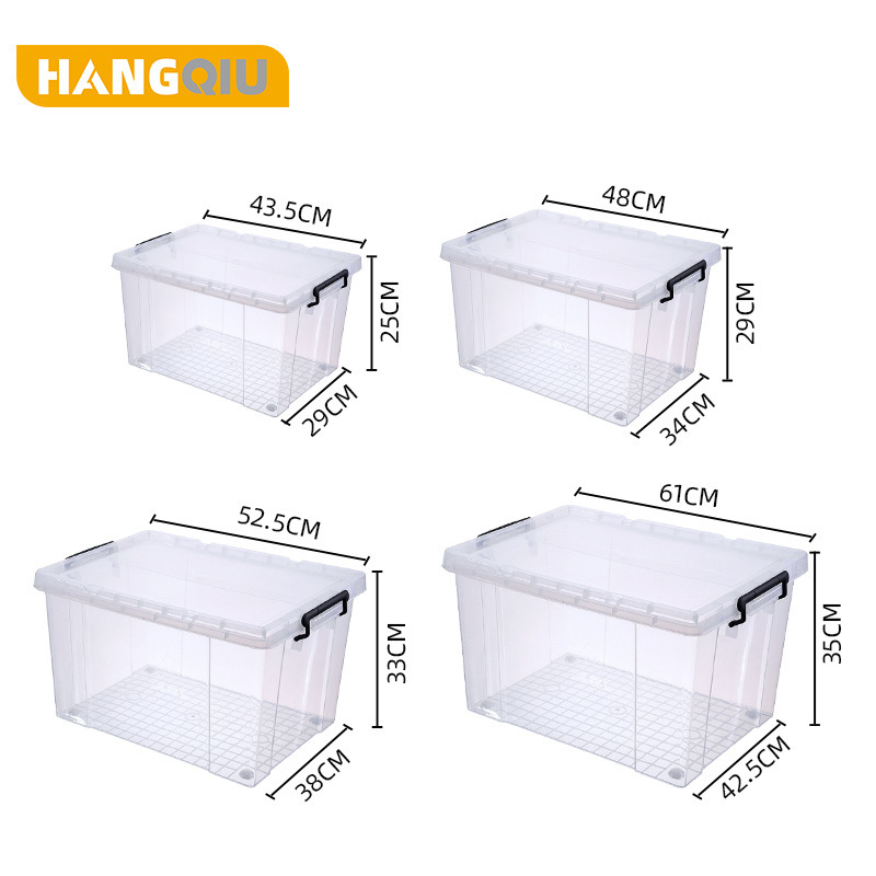 Hangqiu best selling multipurpose 15I 25I 35I 50I large big transparent clear plastic storage box bin with lids