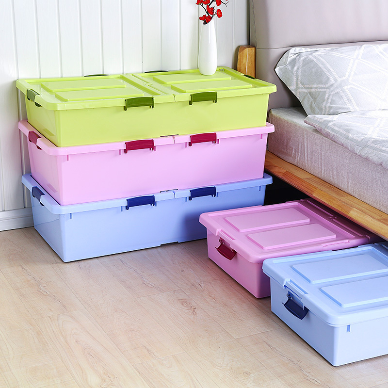 Hot sale living room pp plastic under bed storage box container with wheels