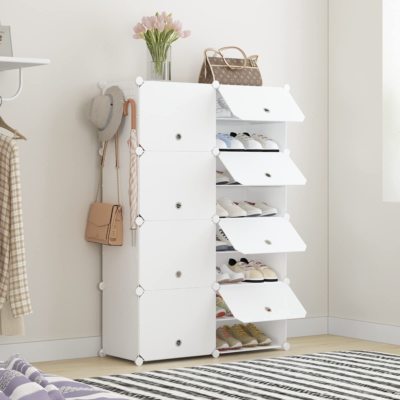 Large capacity plastic shoe cabinet dustproof and waterproof simple shoe rack European and American style white shoe rack