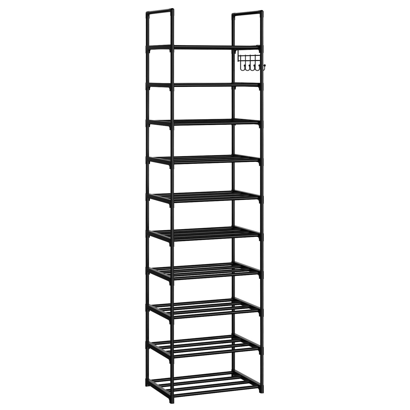 Shoe rack for entryway 20-24 pairs shoe and boots organizer durable black metal stackable space saving large shoe storage shelf