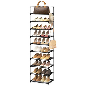 Shoe rack for entryway 20-24 pairs shoe and boots organizer durable black metal stackable space saving large shoe storage shelf