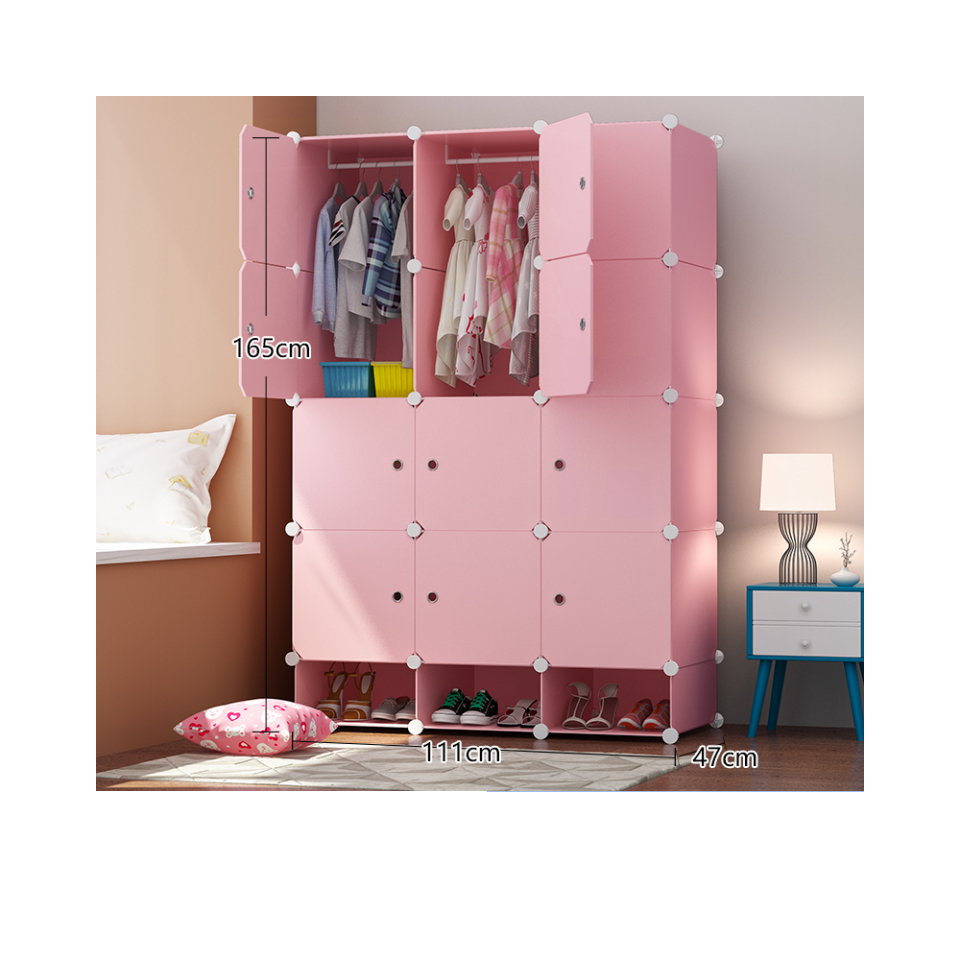 Pink blue plastic assembly home simple closet adult children clothing storage cabinet modern economic simple wardrobe