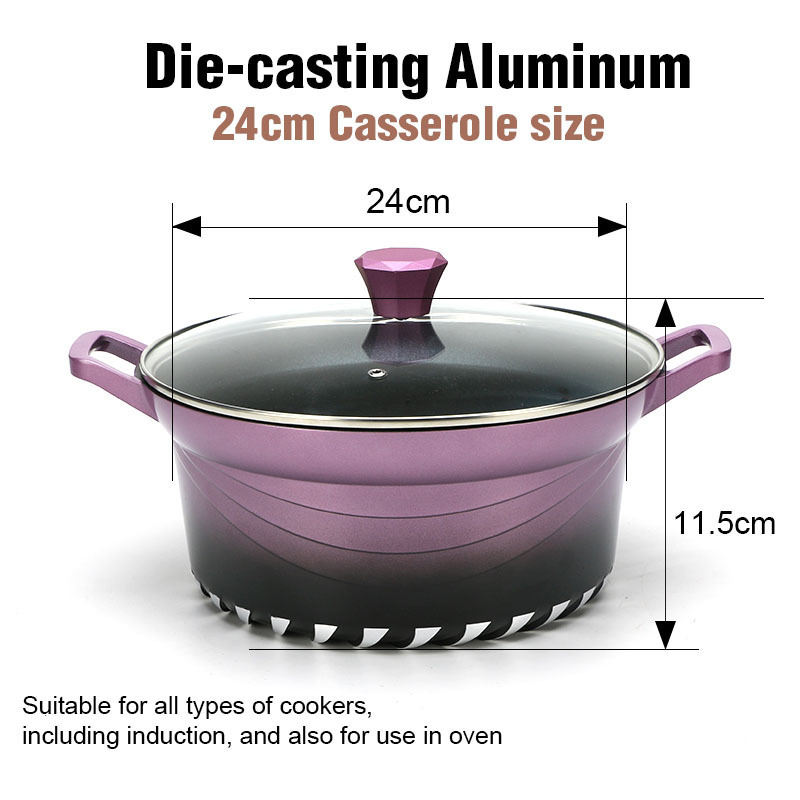 Aluminium Cooking Pots Large Multi Functional Gradient Nonstick Purple Quick Cooking Pot with Lid