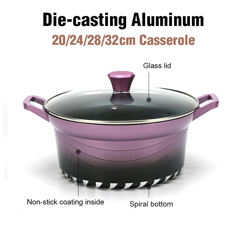 Aluminium Cooking Pots Large Multi Functional Gradient Nonstick Purple Quick Cooking Pot with Lid