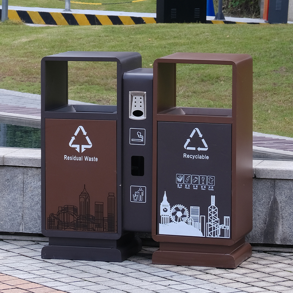 MARTES D2501 Durable Materials Galvanized Sheet Outdoor Metal Trash Bin For Parks Metal Fabricator Recycling Garbage Cans