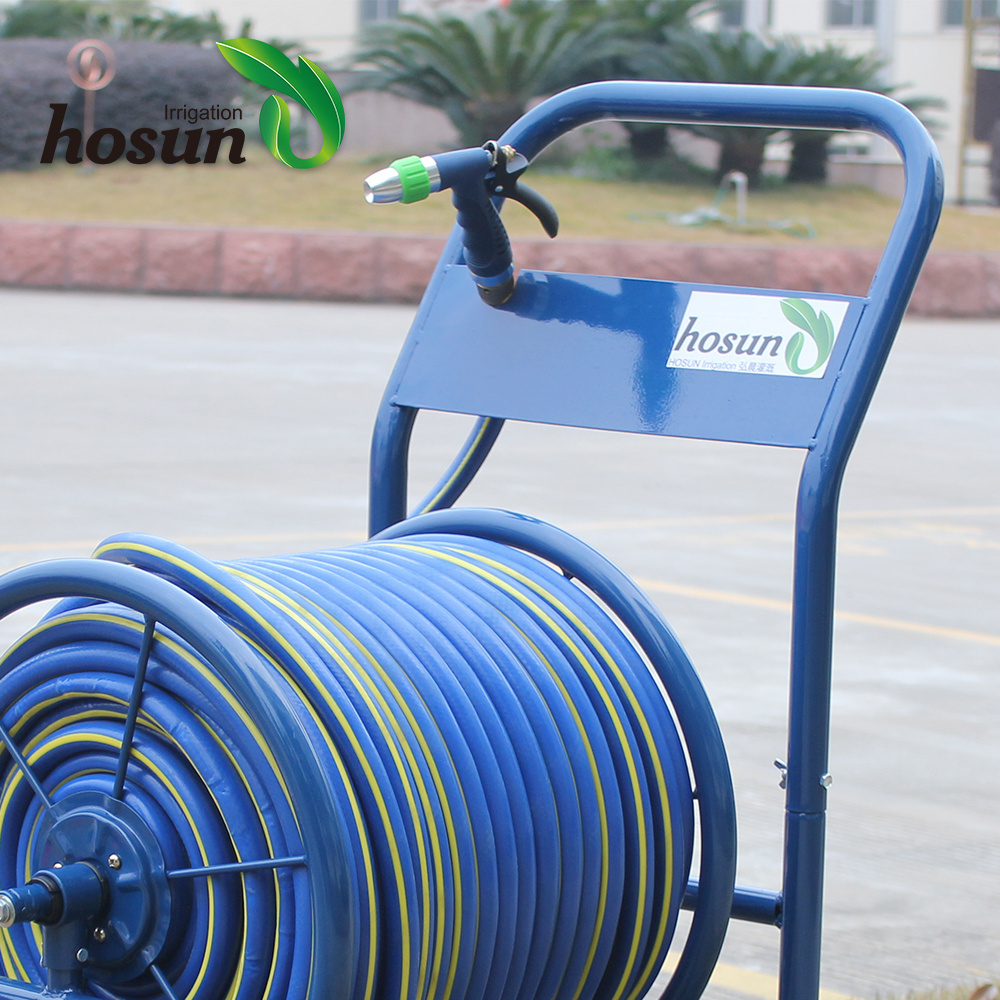 made in china wholesale stainless steel water hose reel 4 wheel cart 100m gardening tools and equipment