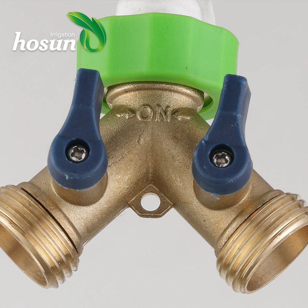 Brass y shaped 3 way hose connector shut off valve garden water hose splitters with valve