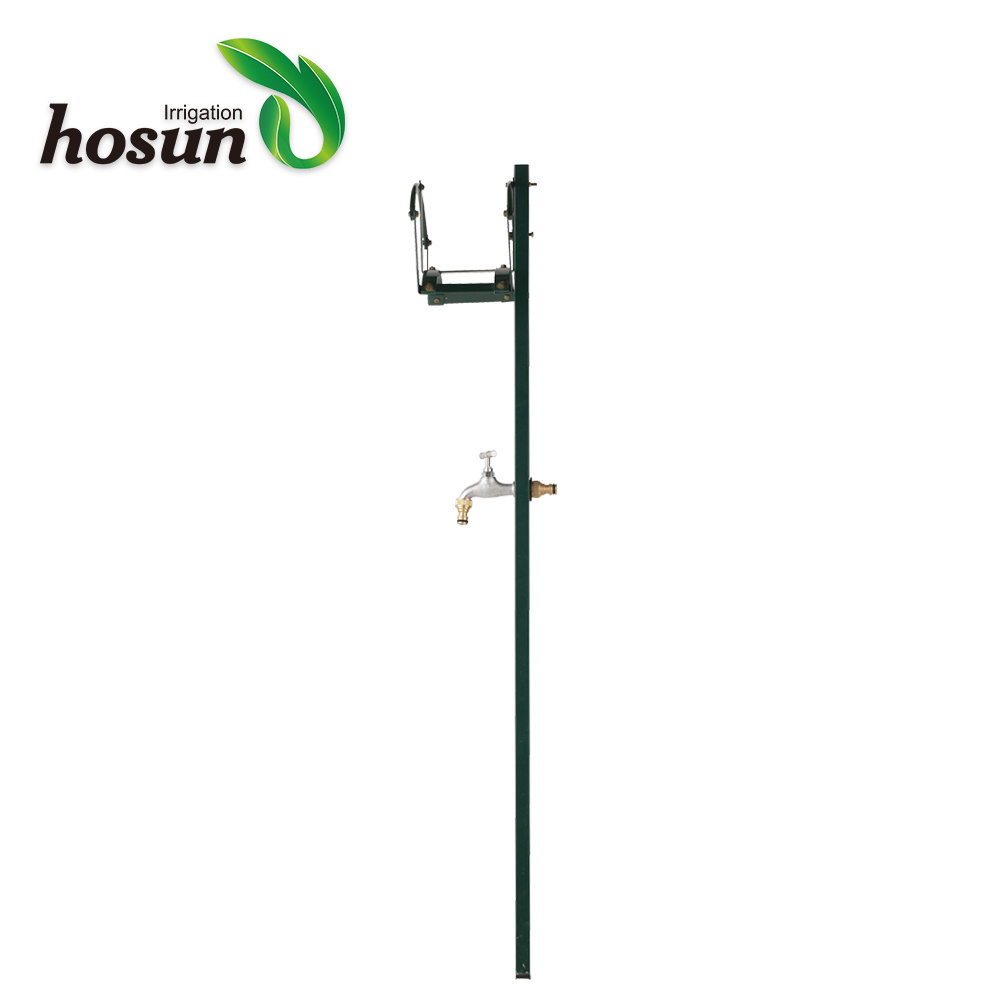 Hot sale coil antique metal garden freestanding hose holder with brass faucet and quick connector